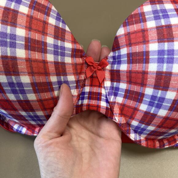 Victoria's Secret Bra 36DD Lined Perfect Coverage Red Purple Plaid Cotton - Picture 2 of 6